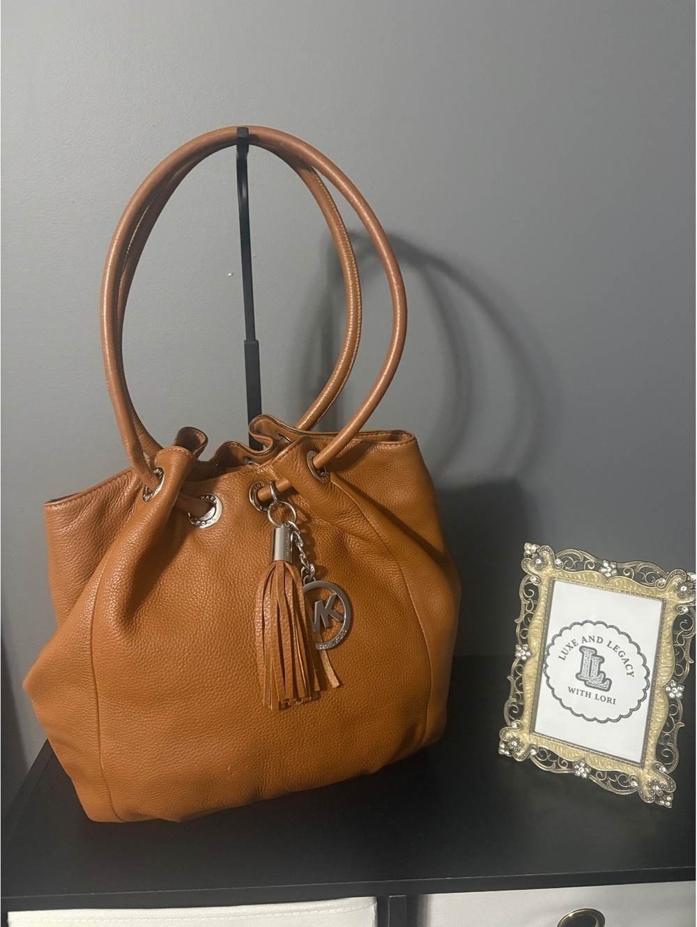 MICHAEL Michael Kors Pebbled Leather Drawstring Bucket Bag Tan Gold Hardware